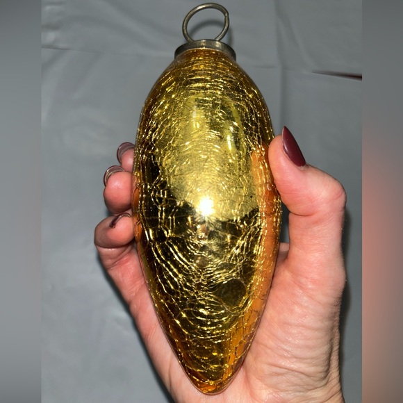 GOLD Bulb Ornament Mercury Glass crackled shiny Long vintage metal loop top Xmas - Picture 14 of 16